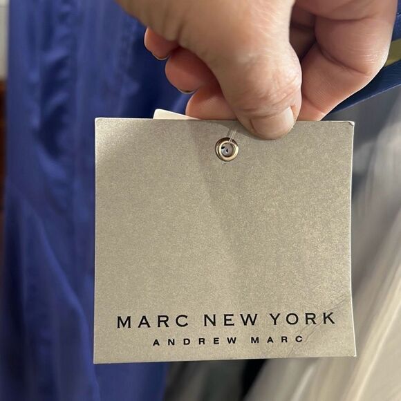 Marc New York Andrew Marc Bodycon Shift Dress Stitching Details Cap Sleeves Blue - Picture 16 of 16